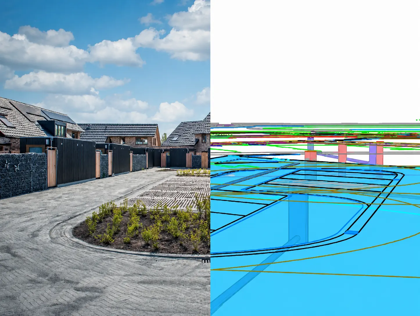 Luchtbeeld van infrastructuurwerk bij een project van Geometica